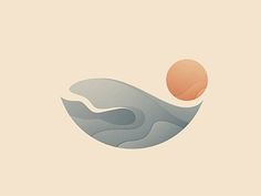 an abstract logo with the shape of a wave and a sun in the middle, on a beige background