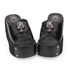 Embrace your dark side with our large size anime skull rivets platform sandals. These edgy and stylish sandals are perfect for adding a touch of gothic punk to your summer wardrobe. The comfortable platform design and unique skull rivets make them a must-have for any fashion-forward woman. Step into style and unleash your inner rebel." SPECIFICATIONS Brand Name: HANDSTRONG Origin: Mainland China Gender: WOMEN Source: Punk Characters: Punk Source Type: Original Special Use: costumes Model: 049 Ou Gothic Heels, Dr Shoes, Women Platform Sandals, Funky Shoes, High Heel Slippers, Belly Piercing, High Heel Wedges, Cosplay Shoes, Dark Gothic