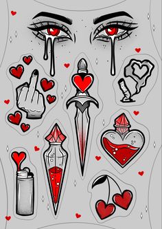 some stickers that are on the side of a sheet of paper with hearts and arrows