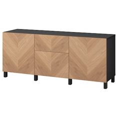 the sideboard is made out of wood and has black legs