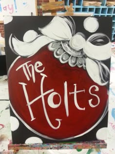 an acrylic painting of a red apple with the words the hots on it