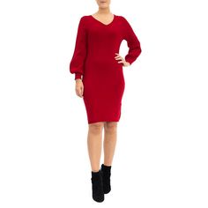 You'll look great in this stylish and flattering women's Nina Leonard balloon-sleeve sheath sweater dress.Click on this WOMEN'S GUIDE to find the perfect fit and more! V-neck Long sleevesFIT & SIZING 38-in. approximate length from shoulder to hem Sheath fit Pull-on designFABRIC & CARE Rayon, polyester Machine wash - delicate Imported Size: Small. Color: Red. Gender: female. Age Group: adult. Pattern: Solid. Red V-neck Bodycon Dress For Winter, Red V-neck Bodycon Dress For Fall, Red Knee-length Sweater Dress For Spring, Elegant Red Knee-length Sweater Dress, Red Spring Sweater Dress, Red Sheath Bodycon Dress For Fall, Red Knee-length Bodycon Dress For Winter, Elegant Red Sweater Dress For Fall, Red Long Sleeve Dress