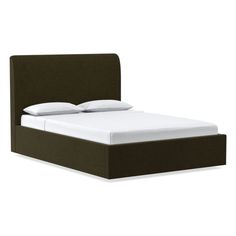 the headboard and foot board of a bed with white pillows on top of it