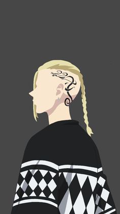 a drawing of a woman with braids and tattoos on her face, looking off to the side