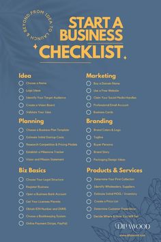 the start a business checklist is shown in blue and yellow with flowers on it