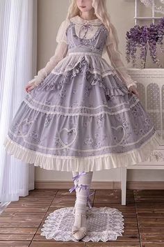 Fabric: Polyester Collar: Doll Collar Feature: Print, Ruffle Style: Sweet Include: Dress*1 (Any of the accessory is not included.) Size (IN) Bust Waist Length Hem Width S 32.28-36.22 25.20-29.13 40.94 110.24 L 35.43-39.37 28.35-32.28 41.73 110.24 Size (CM) Bust Waist Length Hem Width S 82-92 64-74 104 280 L 90-100 72-82 106 280 Dresses Light Purple, Red Quinceanera Dresses, Doll Collar, Ruffles Fashion, Pretty Prom Dresses, A Silent Voice, Sweet Lolita, Fairy Dress, Harajuku Fashion