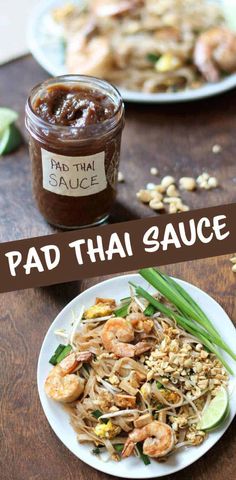 pad thai sauce on a plate with shrimp and noodles