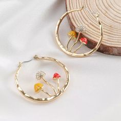 Brand New Gold Plated 3d Mushroom Hoop Earrings. High Quality Delicate Earrings With Cute Details. Will Make A Perfect Gift For Your Girlfriend, Daughter, Granddaughter And Anyone Who Loves Nature! Size Of Earrings Is 38 X 36mm. Check Out My Store For More Unique Jewelry Pieces - For Both Women, Men And Pets. No Lowball Offers Bundle With More Items And Save Tags Boho Jewelry Boho Earrings Magic Mushroom Gold Mushroom Necklace Crystal Mushroom Indie Jewelry Mushie Earrings Mushie Jewelry Unique Hoop Earrings, Plant Earrings, Unique Earring, Hammered Jewelry, Mushroom Jewelry, Mushroom Earrings, Cute Mushroom, Sweet Earrings, Hoops Gold