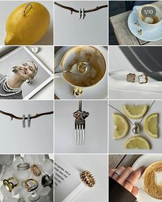 there are many different pictures of food and jewelry on this page, including lemons