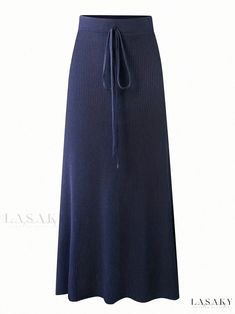 Lasaky - High-Waisted Midi Skirt with Side Slit and Waist Tie Detail Skirts Midi High Waisted, Wrap Around Skirt, Types Of Skirts, Olivia Mark, Waist Tie, Midi Skirt, Dark Blue, High Waisted, Skirt