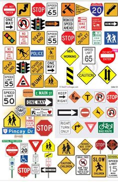 many different traffic signs are shown together in this image, and there is no image on the