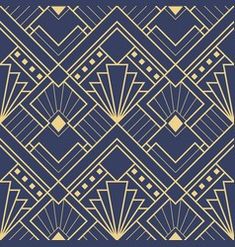 an art deco style wallpaper with gold and blue geometric designs on it's navy background