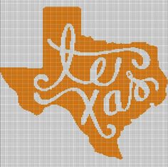 an orange texas state cross stitch pattern with the word hello to you in white letters