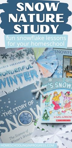 snow nature study for kids with text overlay