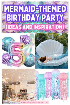 mermaid themed birthday party with balloons and decorations