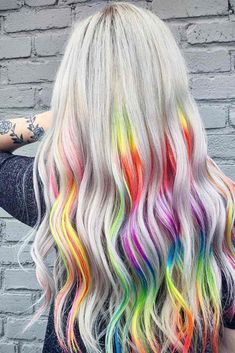 Holographic Hair, Rainbow Wig, Pretty Rainbow, Galaxy Hair, New Hair Do, Rave Hair, Vivid Hair Color, Colourful Hair, Rainbow Hair Color