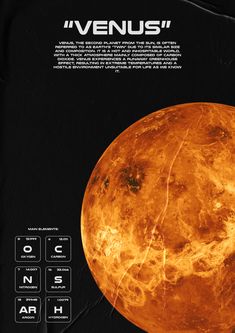 This is a poster of the planet Venus Venus Poster, Mystical Landscapes, Star Facts, Moon Earth, Planet Venus, Book Cover Design Inspiration, Stars Space, Greenhouse Effect