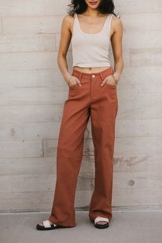 Wide legs pants in rust