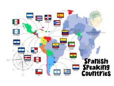 the spanish speaking countries map with flags