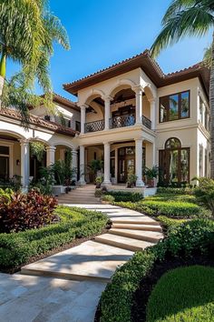 a large house with lots of trees and bushes