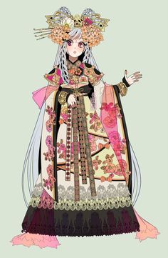 By minnoux on deviantart. Minnoux Art, Anime Kimono, Anime Dress, Asian Outfits, A Character, Girl Stickers, Character Design References, Digital Art Girl, Aesthetic Images