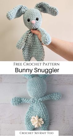 a crocheted bunny stuffed animal is shown with the text, free crochet pattern