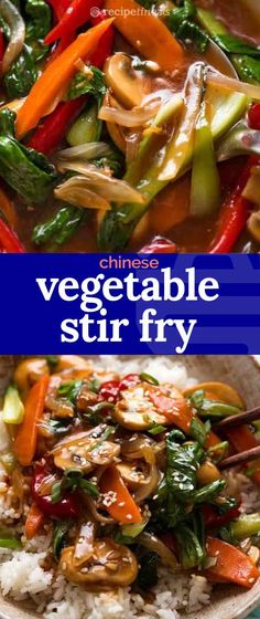 vegetable stir fry with rice in a bowl