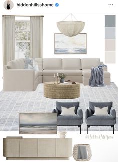 Coastal Modern Living Room, Rustic Livingroom, Blue And Cream Living Room, Cozy Coastal Living Room, Coastal Living Room Decor, Living Room Mood Board, Modern Coastal Living Room, Blue Sofas Living Room, Blue Couch Living Room