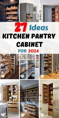 the kitchen pantry cabinet is organized with lots of items