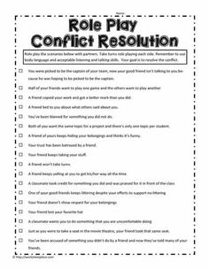 the role play conflict resolution worksheet is shown in black and white with an image of