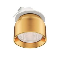 an image of a light that is gold and white with a small bulb on the side