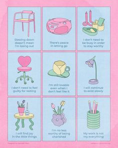 a pink poster with different types of things to do in the house and around the house