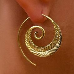 Swirl Hoop Ethnic Earrings Gear Earrings, Spiral Jewelry, Swirl Earrings, Spiral Earrings, Brass Jewelry, Metal Earrings, Brass Earrings, Bling Bling