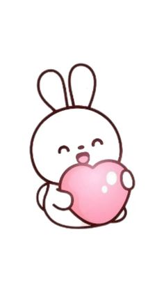 a cartoon bunny holding a pink heart