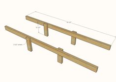 two wooden benches are shown with measurements