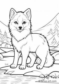 a wolf standing in the woods coloring page