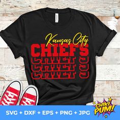 a t - shirt with the words kansas city chiefs and an image of a pair of sneakers