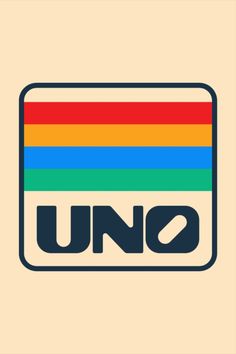 the uno logo is shown in black and white, with rainbows on it's side