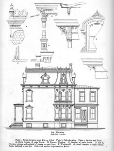 an architectural drawing of a house with columns and arches on each side, from the early 19th century