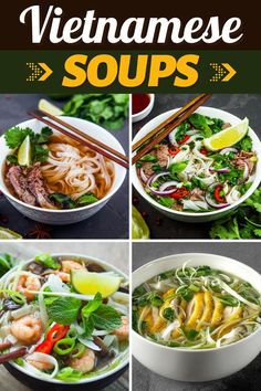 vietnamese soups with shrimp, noodles and vegetables