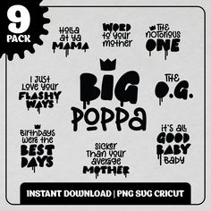 the big poppa font and numbers are in black on white paper, with an image of