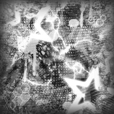 an abstract painting with many different colors and shapes on it's surface, in black and white