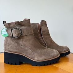 Size M11 Us / 8.5 Uk Handmade In Austria Round Toe Inner Zipper Closure Lug Grip Sole Leather Upper Eva Sole 2 3/8” Heel And 5 Shaft Height New With Tags / New Without Box Green Shoes Women, Black Heeled Ankle Boots, Green Ankle Boots, Paul Green Shoes, Brown Suede Ankle Boots, Lug Sole Boots, Grey Booties, Black Suede Booties, Bootie Sandals