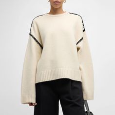 Expensive Wardrobe, Minimal Sweater, Womens Knitwear, Stitch Sweater, Knit Ideas, Buy Sweaters, Embroidered Wool, Future Outfit, Woman's Fashion