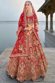 Crimson Red Embroidered Silk Bridal Lehenga Choli Sequins Lehenga, Lehenga Wedding, Elegant Embroidery, Bridal Lehenga Choli, Just Style, Wedding Lehenga, Silk Lehenga, Net Dupatta