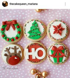 decorated cookies are arranged in the shape of christmas wreaths