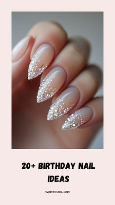 Holiday Birthday Nails, Pink And Champagne Nails, Birthday Nails 25, Birthday Nails Sparkle, January Birthday Nails, Winter Birthday Nails, Sparkly New Years Nails, Birthday Nail Ideas, Birthday Nail Art