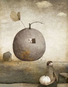 an image of a person with a large ball in the air and a house behind it