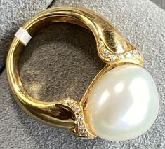 18K Yellow Gold Baroque Pearl Diamond Vintage Ring 6.75-7 Estate Fine Jewelry | eBay Elegant Dome Ring With Cabochon For Wedding, Luxury Pearl Ring For Evening, Luxury Formal Pearl Ring With Cabochon, Luxury Pearl Cabochon Ring For Formal Occasions, Elegant Yellow Gold Cabochon Diamond Ring, Elegant Dome Ring With Gemstone For Formal Occasions, Elegant Gemstone Dome Ring For Formal Occasions, Diamond Vintage Ring, Gold Baroque