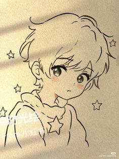 a drawing of a girl with stars on her head